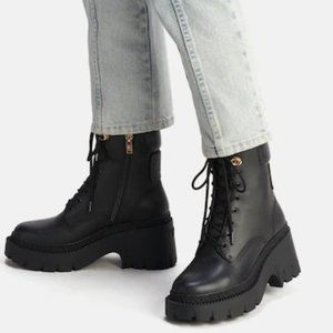 NWT Coach Ainsely black leather combat boots new condition